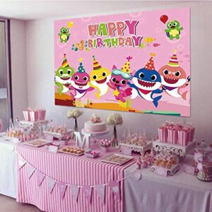 FUNTON Baby Shark Backdrop (Pink), Baby Shark Party Supplies, Baby Shark Birthday Decorations (5x3 FT)…