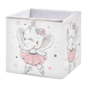 domiking cute baby elephant pink tutu storage baskets for shelves foldable collapsible storage box bins with fabric bins cube toys organizers for pantry bathroom baby cloth nursery,11 x 11inch