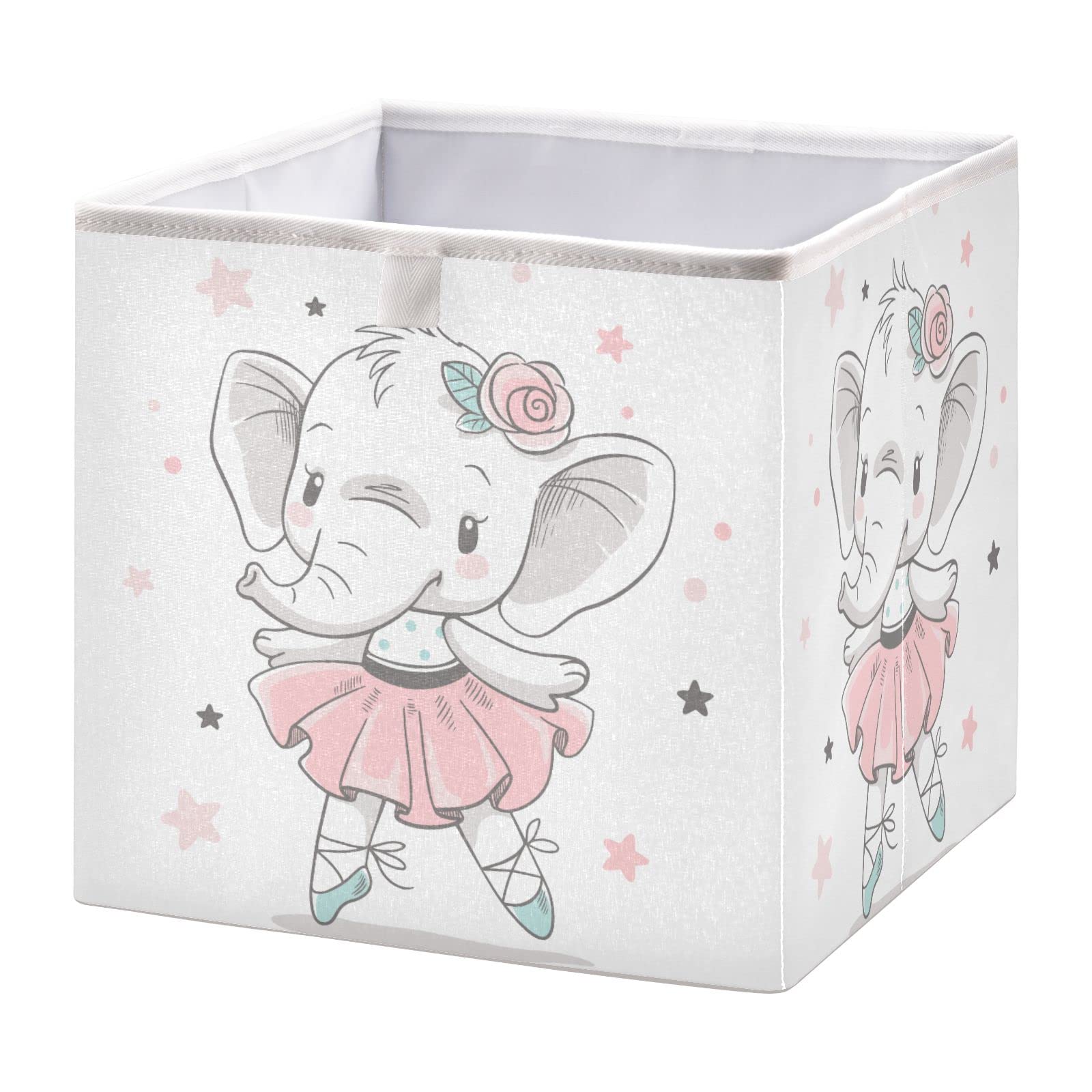 DOMIKING Cute Baby Elephant Pink Tutu Storage Baskets for Shelves Foldable Collapsible Storage Box Bins with Fabric Bins Cube Toys Organizers for Pantry Bathroom Baby Cloth Nursery,11 x 11inch