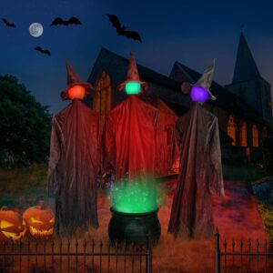 3 Witches Halloween Decorations Outdoor 5'5" Light Up Witches Holding Hands Outside Scary Decor Standing Witch with LED and Voice Control for Garden Yard Haunted House Porch