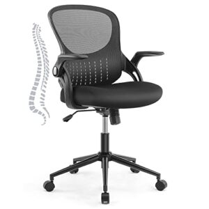 jhk home office desk chair – ergonomic office chair with lumbar support and flip-up armrest, height adjustable mesh computer chair, swivel task chair, conference room, black