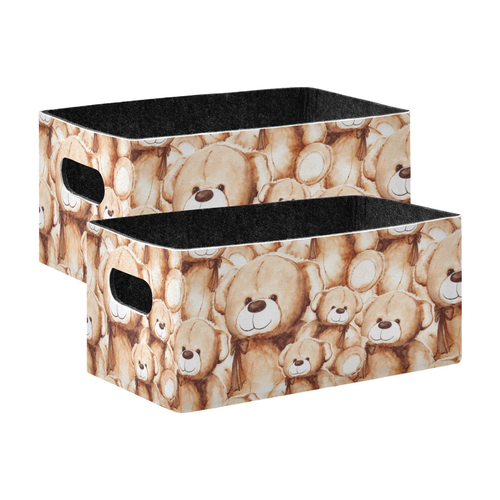 Lovely Teddy Bear Storage Basket Bins Set (2pcs) Felt Collapsible Storage Bins with Dual Handles Dog Toy Basket for Office Bedroom Closet Babies Nursery Toys DVD Laundry