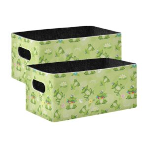 emelivor frogs storage basket bins set (2pcs) felt collapsible storage bins with fabric rectangle baskets for organizing for office bedroom closet babies nursery