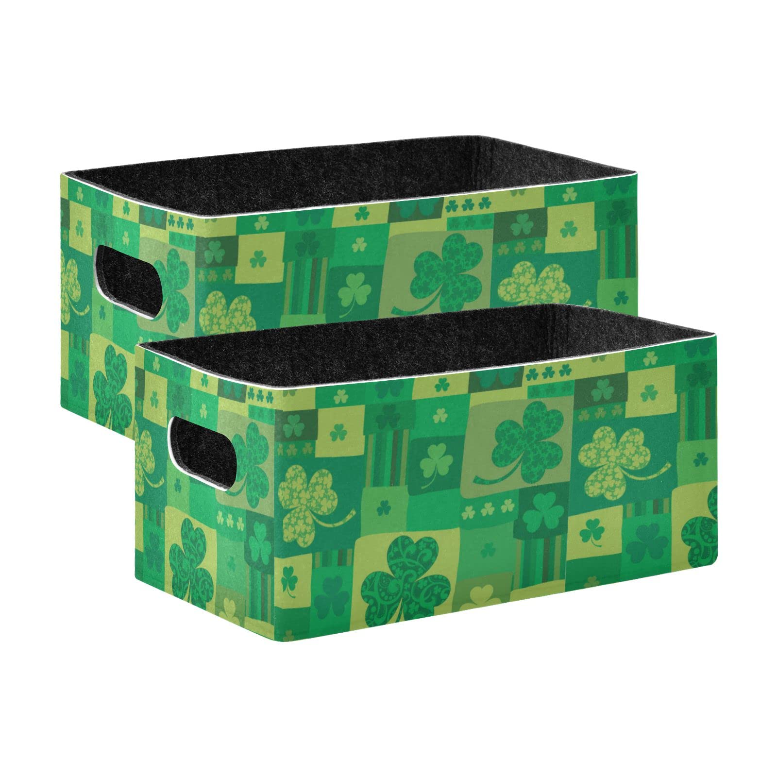 St Patrick Green Colors Storage Basket Bins Set (2pcs) Felt Collapsible Storage Bins with Handles Foldable Shelf Drawers Organizers Bins for Office Bedroom Closet Babies Nursery Toys DVD Laundry