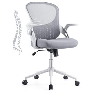 jhk home office desk chair – ergonomic office chair with lumbar support and flip-up armrest, height adjustable mesh computer chair, suitable for office, study, conference room, grey