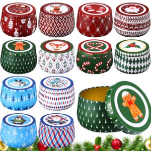 yungyan christmas candle tin cans set metal candles tin gifts jars with lids 8 oz christmas cookie tins candle containers for candle making storing biscuits tea party favors(24 pcs)