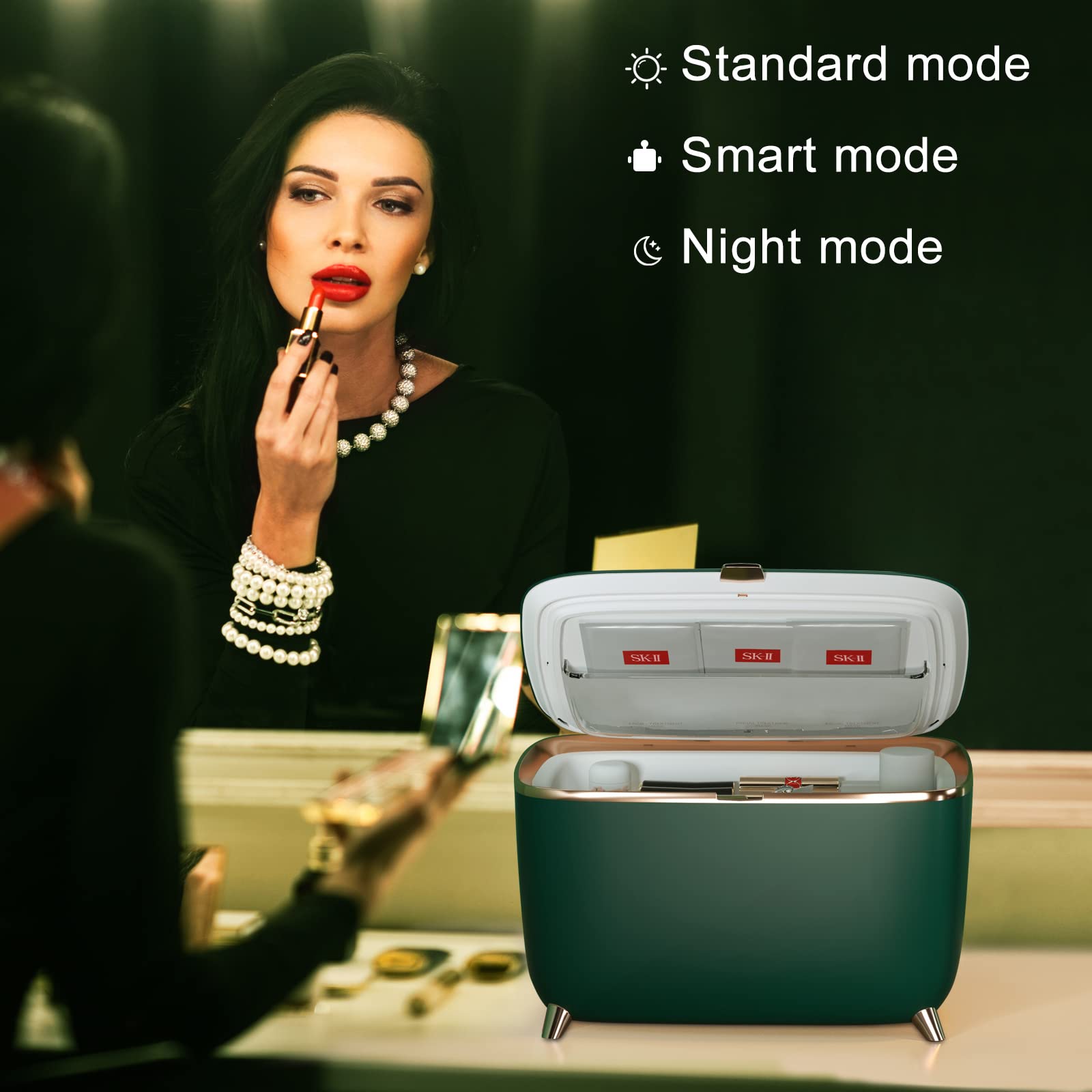 LVARA Professional Smart Mini Skincare Fridge 9 Liters - [Upgraded 2.0] Portable Makeup Fridge with 'Smart Life' App - Cosmetic Beauty Refrigerator for Bedroom Bathroom, Gift for Women, Dark Green