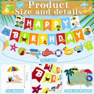 Summer Beach Party Decorations, Beach Theme Pool Birthday Party Supplies Including Birthday Banner Beach Garland Paper Lanterns Beach Balls Cupcake Toppers Balloons Set for Hawaiian Luau Party