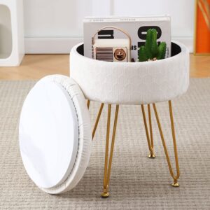 cpintltr velvet storage ottoman round footrest stool multifunctional upholstered ottoman modern accent vanity stools tray top coffee table suitable for living room bedroom entryway cream