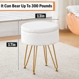 Cpintltr Velvet Storage Ottoman Round Footrest Stool Multifunctional Upholstered Ottoman Modern Accent Vanity Stools Tray Top Coffee Table Suitable for Living Room Bedroom Entryway Cream