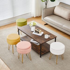 Cpintltr Velvet Storage Ottoman Round Footrest Stool Multifunctional Upholstered Ottoman Modern Accent Vanity Stools Tray Top Coffee Table Suitable for Living Room Bedroom Entryway Cream