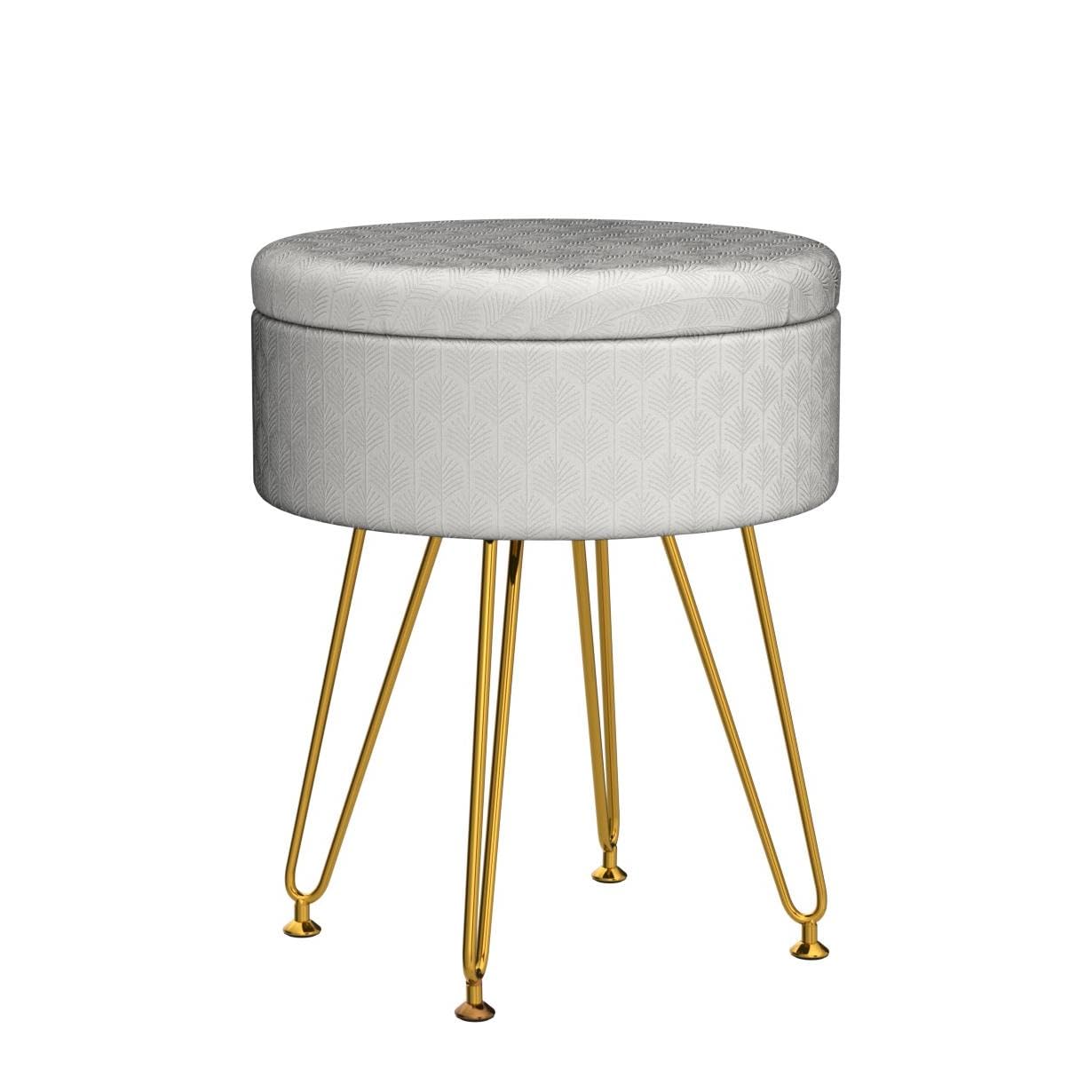 Cpintltr Velvet Storage Ottoman Round Footrest Stool Multifunctional Upholstered Ottoman Modern Accent Vanity Stools Tray Top Coffee Table Suitable for Living Room Bedroom Entryway Cream