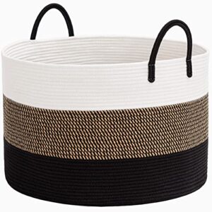 hichen large woven rope basket with handles, blanket basket living room, baby toy nursery storage basket, large round laundry basket, 21.7 x 13.8 inches, 83l