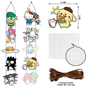 Kitty, My Melody, Cinnamoroll, Badtz Maru Birthday Party Decorations, Keroppi, Kuormi, Pompompurin, Pochacco Porch Sign Hanging Banner, Kawaii Theme Party Wall Decorations for Indoor Outdoor 10 Counts