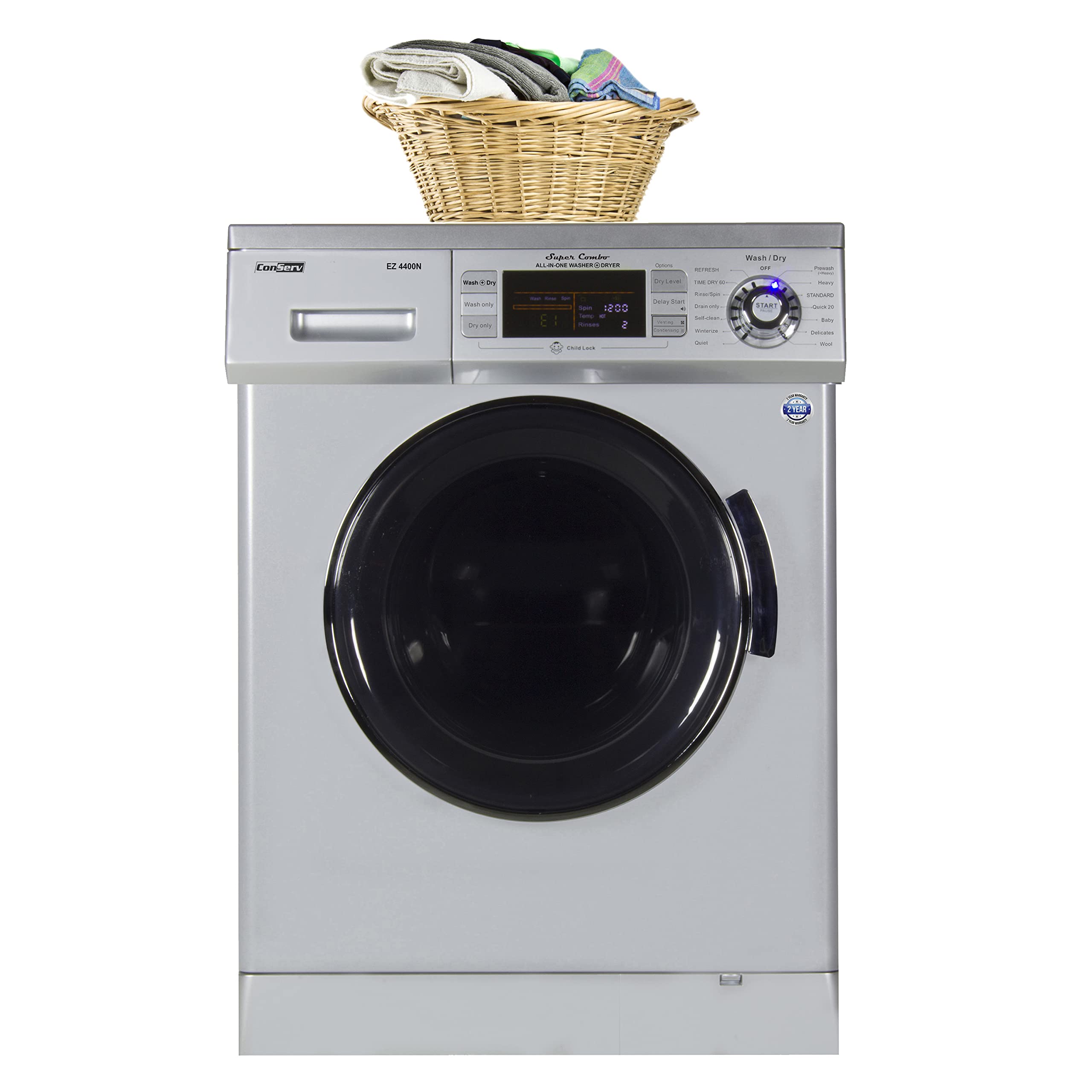 Conserv Pro Compact 110V Vented/Ventless 13 lbs Combo Washer Sensor Dry 1200 RPM Silver