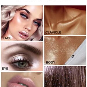 GL-Turelifes Hightlighter Stick Puff Fairy Glitter Loose Powder Brush Stick Contouring, Shimming Powder for Eyes, Face, Body Tiktok Makeup (#03 Gold Brown)