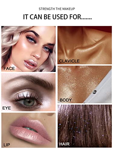 GL-Turelifes Hightlighter Stick Puff Fairy Glitter Loose Powder Brush Stick Contouring, Shimming Powder for Eyes, Face, Body Tiktok Makeup (#03 Gold Brown)