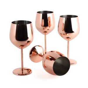 g francis stainless steel wine glasses set of 4-18oz rose gold metal unbreakable wine glasses for outdoor camping