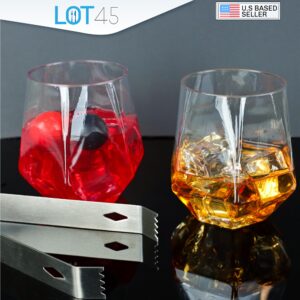 Lot45 Diamond Shaped Plastic Wine Glasses - 30pc 12oz Plastic Whiskey Glasses Stemless Wine Glass Bachelorette Glasses