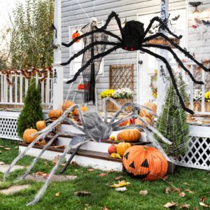 6.6ft Giant Spider for Halloween Decorations Large Black Grey Hairy Spider for Scary Indoor Outdoor Yard Garden Porch Outside Haunted House Decor