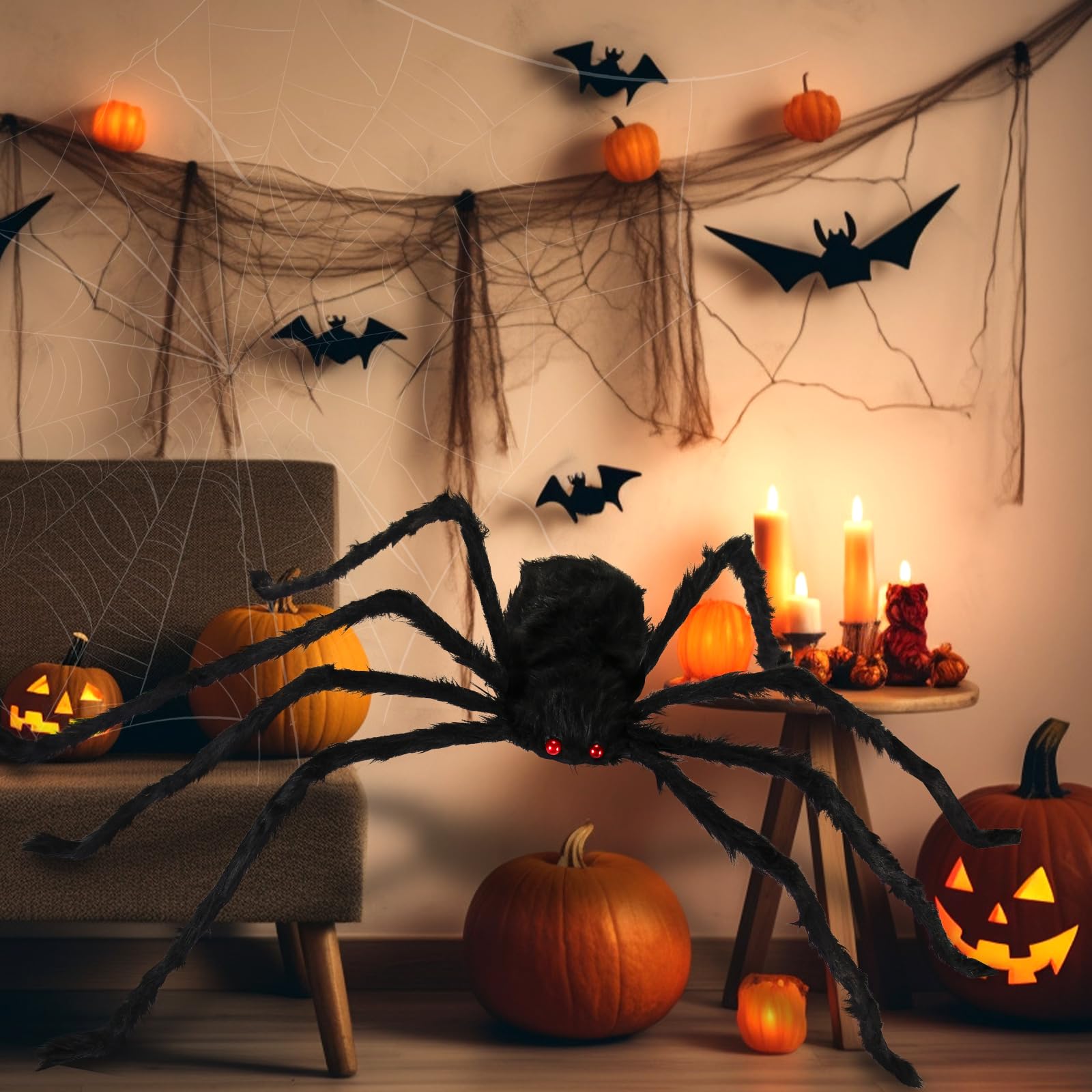 6.6ft Giant Spider for Halloween Decorations Large Black Grey Hairy Spider for Scary Indoor Outdoor Yard Garden Porch Outside Haunted House Decor