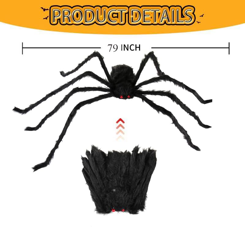 6.6ft Giant Spider for Halloween Decorations Large Black Grey Hairy Spider for Scary Indoor Outdoor Yard Garden Porch Outside Haunted House Decor