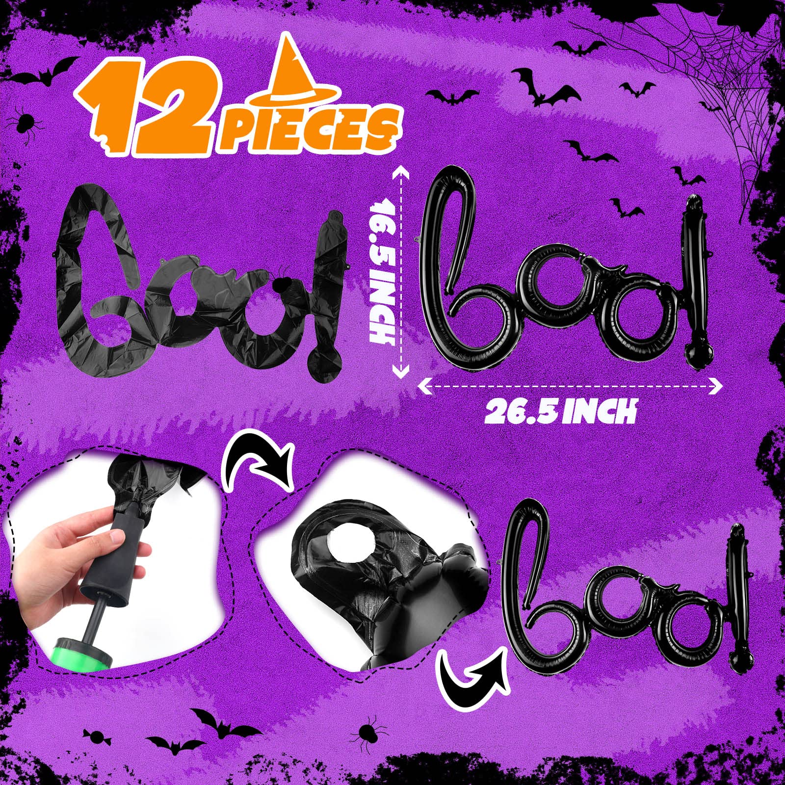 Spiareal 12 Pieces Halloween Boo Balloons Halloween Black Boo Balloons Aluminum Foil Balloon Party Decorations for Halloween Theme Party Supplies 28 Inch