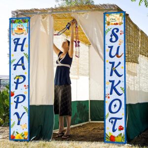 tineit Happy Sukkot Decorations, Happy Sukkot Banner Flag, Sukkah Decorations Welcome Porch Sign Sukkot Decorations Outdoor Indoor Door Banner for Jewish Holiday