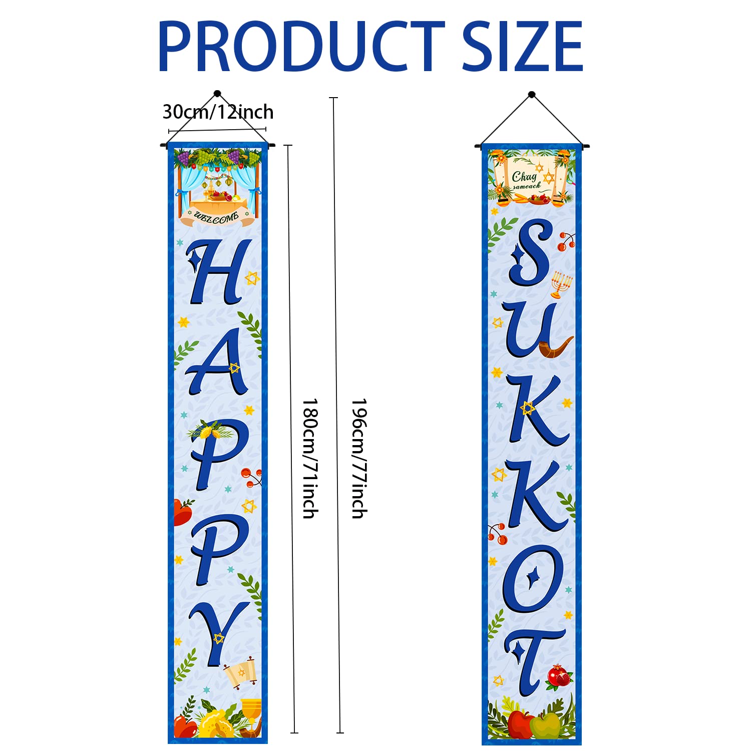 tineit Happy Sukkot Decorations, Happy Sukkot Banner Flag, Sukkah Decorations Welcome Porch Sign Sukkot Decorations Outdoor Indoor Door Banner for Jewish Holiday