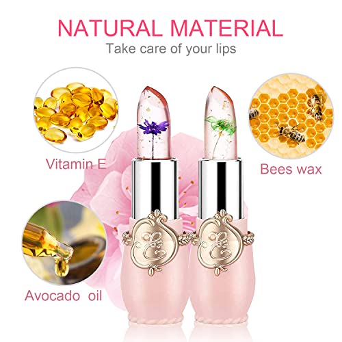 Deepmind 2 Pcs Crystal Flower Jelly Lipstick Magic Lip Color Changing Lip Balm PH Clear Temperature Color Changing Lipstick Long Lasting Nutritious Moisturizing Lip Gloss (6#)