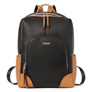 cluci womens laptop backpack leather 15.7 inch computer backpack travel vintage daypack black with brown 2