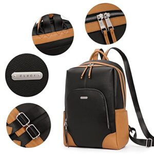 CLUCI Womens Laptop Backpack Leather 15.7 Inch Computer Backpack Travel Vintage Daypack Black with Brown 2