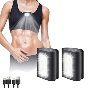 running light, 2 pack usb rechargeable jogging light 3 lighting modes strong magnetic lights portable clip on running lights with runners and joggers for running, camping , hiking, outdoor adventure