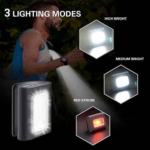 Running Light, 2 Pack USB Rechargeable jogging Light 3 Lighting Modes Strong Magnetic Lights Portable Clip On Running Lights with Runners and Joggers for Running, Camping , Hiking, Outdoor Adventure