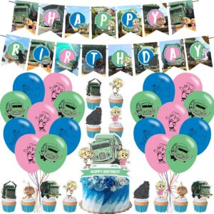 la babite trash truck party decorations,birthday party supplies for trash truck includes banner - cake topper - 12 cupcake toppers - 18 balloons