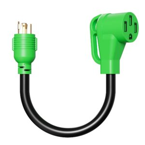 oviitech nema l14-30p to 14-50r generator transfer switch adapter cord，250v, sjtw 10awg*3c,30amp male to 50amp female generator welder dryer rv adapter cord, 1.5ft,green