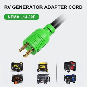 oviitech NEMA L14-30P to 14-50R Generator Transfer Switch Adapter Cord，250V, SJTW 10AWG*3C,30Amp Male to 50Amp Female Generator Welder Dryer RV Adapter Cord, 1.5FT,Green