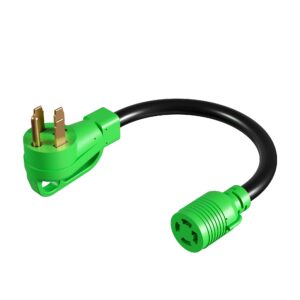 oviitech nema 14-50p to l14-30r generator transfer switch adapter cord，250v, sjtw 10awg*3c,50amp male to 30amp female generator welder dryer rv ev adapter cord, 1.5ft,green