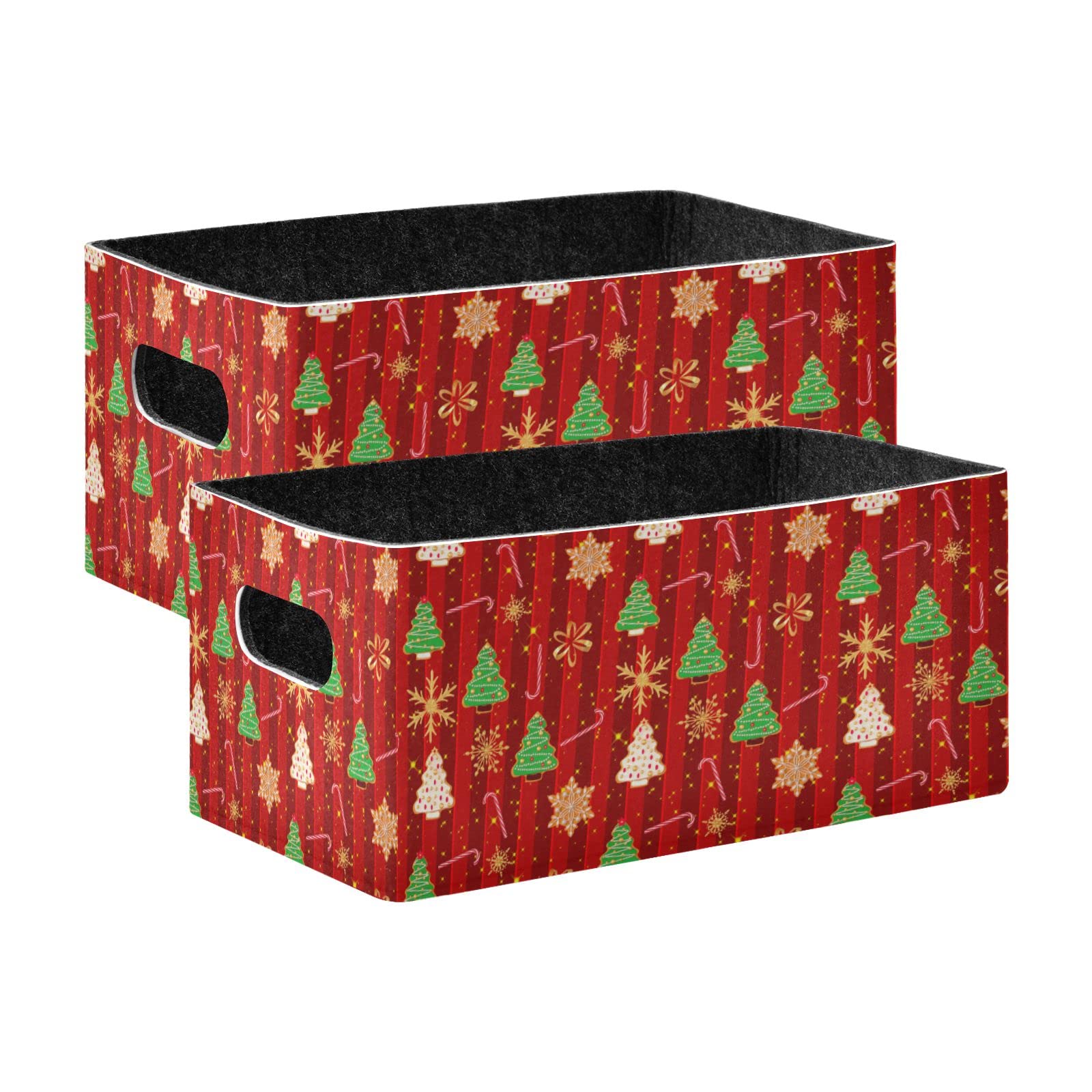 Christmas Gingerbread Snowflakes Storage Basket Bins Set (2pcs) Felt Collapsible Storage Bins with Handles Foldable Shelf Drawers Organizers Bins for Office Bedroom Closet Babies Nursery Toys DVD Laundry