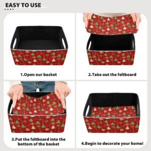 Christmas Gingerbread Snowflakes Storage Basket Bins Set (2pcs) Felt Collapsible Storage Bins with Handles Foldable Shelf Drawers Organizers Bins for Office Bedroom Closet Babies Nursery Toys DVD Laundry