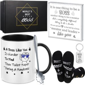 sieral 5 pcs christmas leader gifts set leader day mug leader acrylic sign socks keychain with gift box for female men(novel style)