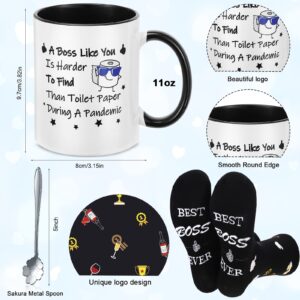 Sieral 5 Pcs Christmas Leader Gifts Set Leader Day Mug Leader Acrylic Sign Socks Keychain with Gift Box for Female Men(Novel Style)