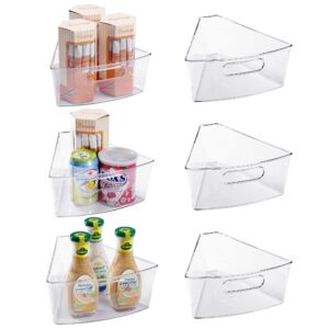 Oubonun Lazy Susan Organizers Set of 6, 10.2”x 9.4”x 4” Plastic Transparent Kitchen Cabinet Storage Bins with Handle, 4" Deep Container, 1/8 Wedge - Food Safe, BPA Free