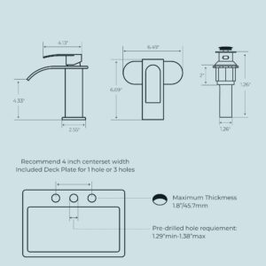 FORIOUS Waterfall Bathroom Faucets Single Hole, Single Handle Bathroom Sink Faucet with Metal Pop up Drain, Brushed Nickel Bathroom Faucet with Deck Plate, Vanity Faucet for 1 Hole or 3 Hole Sink