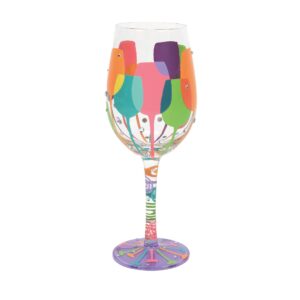 enesco designs by lolita squad hand-painted artisan wine glass, 15 ounce, multicolor