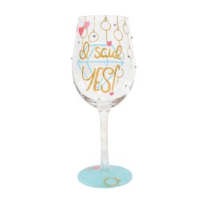 enesco designs by lolita wedding i said hand-painted artisan wine glass, 15 ounce, multicolor