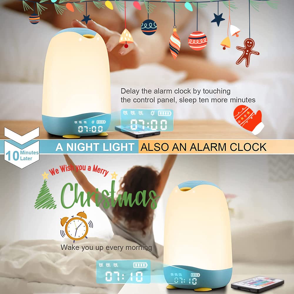 THAUSDAS Touch Lamp, Portable Touch Lamp with Alarm Clock for Bedroom, Small Colorful Dimmable Touch Sensor Bedside Table Lamp for Kids