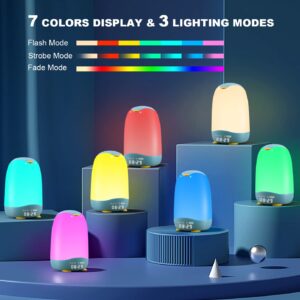 THAUSDAS Touch Lamp, Portable Touch Lamp with Alarm Clock for Bedroom, Small Colorful Dimmable Touch Sensor Bedside Table Lamp for Kids