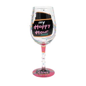enesco designs by lolita happy hour hand-painted artisan wine glass, 15 ounce, multicolor