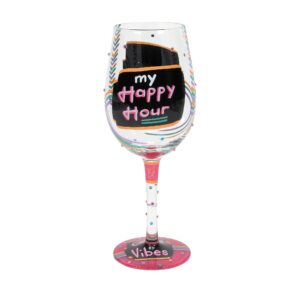 Enesco Designs by Lolita Happy Hour Hand-Painted Artisan Wine Glass, 15 Ounce, Multicolor